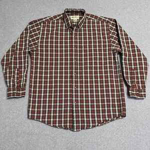 Vintage Eddie Bauer Shirt Mens Small Orange Green Plaid Button Up Long Sleeve